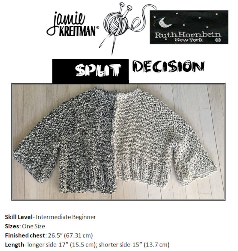 Split Decision Sweater Knitting Pattern, Craft Core Crop top knitting pattern, chunky knit spring sweater pattern, Instant Digital Download image 9