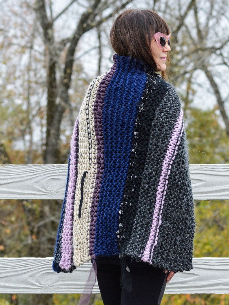 Craft Core Handknit Wrap with Big Button, Handknit Shawl Wrap, Multicolor Knit Wrap, Handknit Poncho Wrap, Gift for Mom image 10