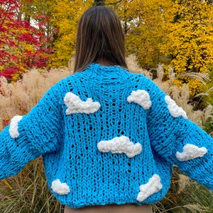 Cloud Cardigan Knit Pattern, Chunky Cloud Knit Cardigan Pattern, Blue Sky Fluffy Cloud Cardigan Knit Pattern, Digital Instant Download image 3