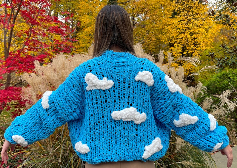 Cloud Cardigan Knit Pattern, Chunky Cloud Knit Cardigan Pattern, Blue Sky Fluffy Cloud Cardigan Knit Pattern, Digital Instant Download image 3