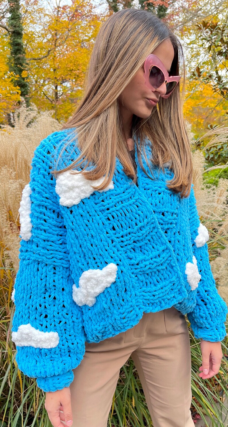 Cloud Cardigan Knit Pattern, Chunky Cloud Knit Cardigan Pattern, Blue Sky Fluffy Cloud Cardigan Knit Pattern, Digital Instant Download image 2