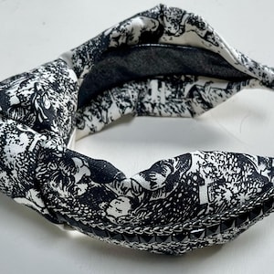 Toile Headband, Black & White Knot Headband, Bridgerton Influenced Headband, Regency Core Headband, Chain Trim Headband image 6