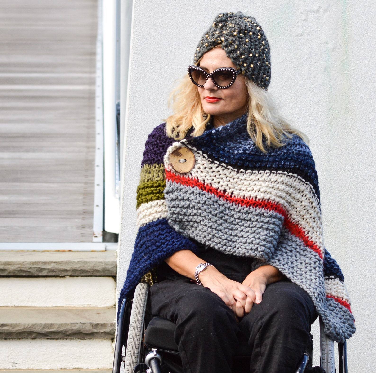 Hand Knit Pattern Wrap With Hood, Easy Knit Cozy Pattern Large Shawl