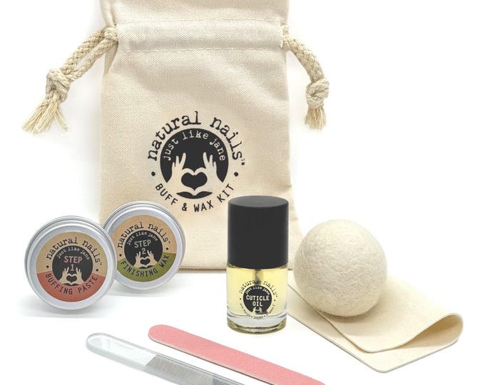 Handmade Natural Nail Care Kit: Buff & Wax Manicure with Nano Glass File
