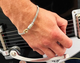 Recycled Electric Guitar String Bracelet silver colored with brass ball ends attached Unisex Unique Musician Gift CUSTOM Orders Available