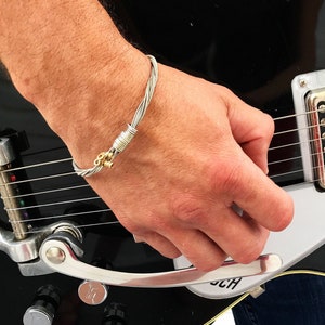 Recycled Electric Guitar String Bracelet silver colored with brass ball ends attached Unisex Unique Musician Gift CUSTOM Orders Available