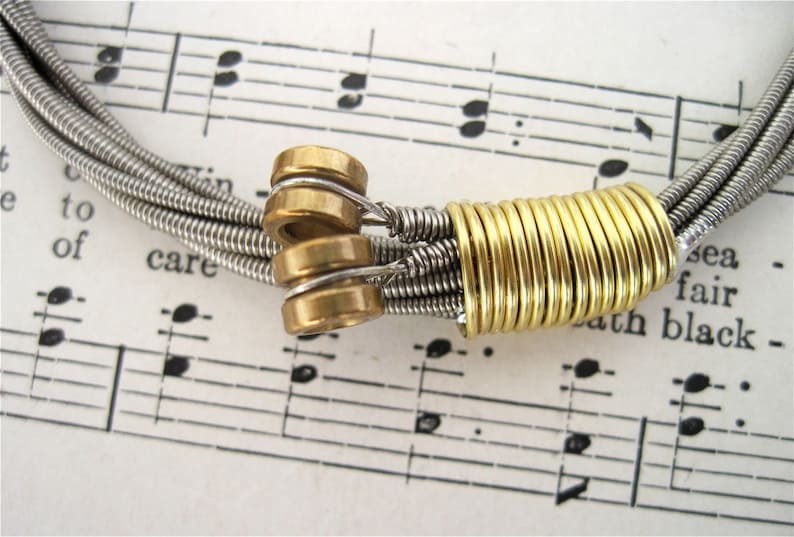 Recycled Bass Guitar String Bracelet Silver Colored With Brass Etsy
