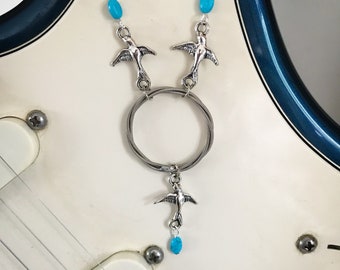 Three Little Birds Electric Guitar String Necklace with Turquoise made from a recycled guitar string