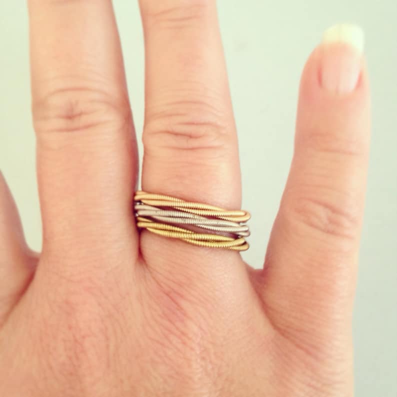 Recycled Guitar String Stacking Ring in YOUR CHOICE of Acoustic Brass ...