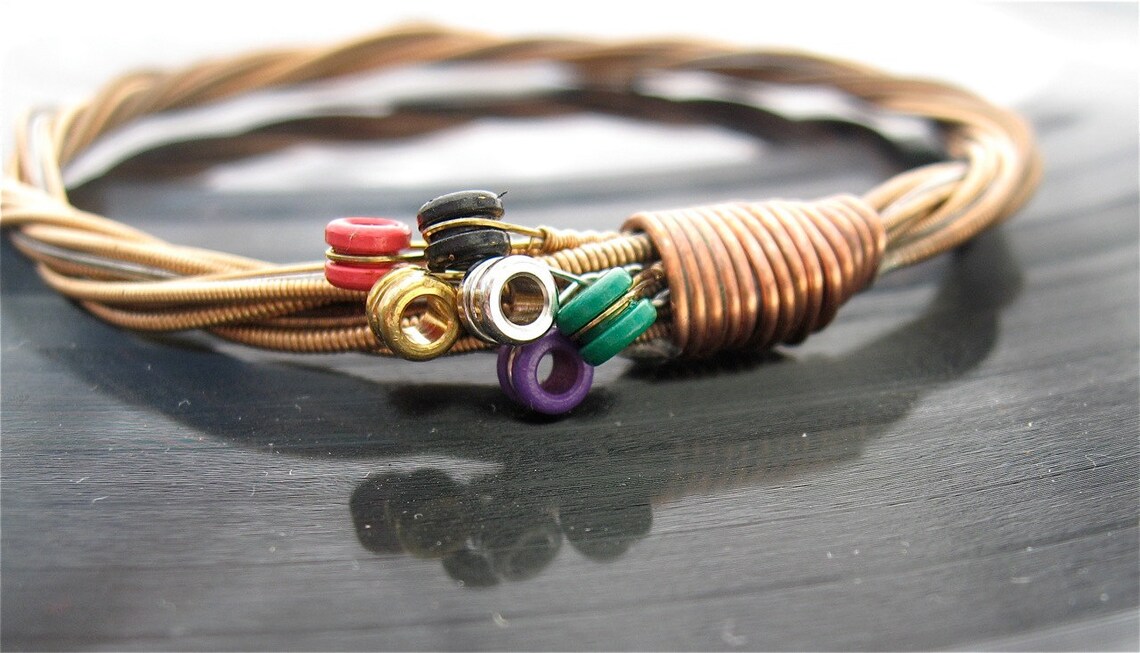 Recycled Acoustic Guitar String Bracelet bronze colored with Etsy