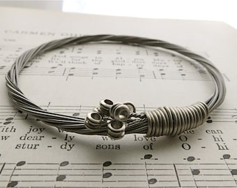 Recycled Electric Guitar String Bracelet silver colored with nickel ball ends attached Mens or Womens Teacher Gift