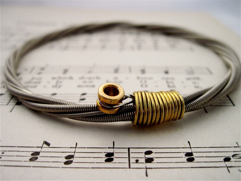Bass Guitar String Bracelet silver colored with brass ball end Etsy