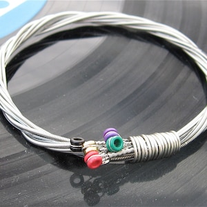Electric Guitar String Bracelet silver colored with colored ball ends attached Unisex Musician Recycled Designated DJ Best Dressed Gift