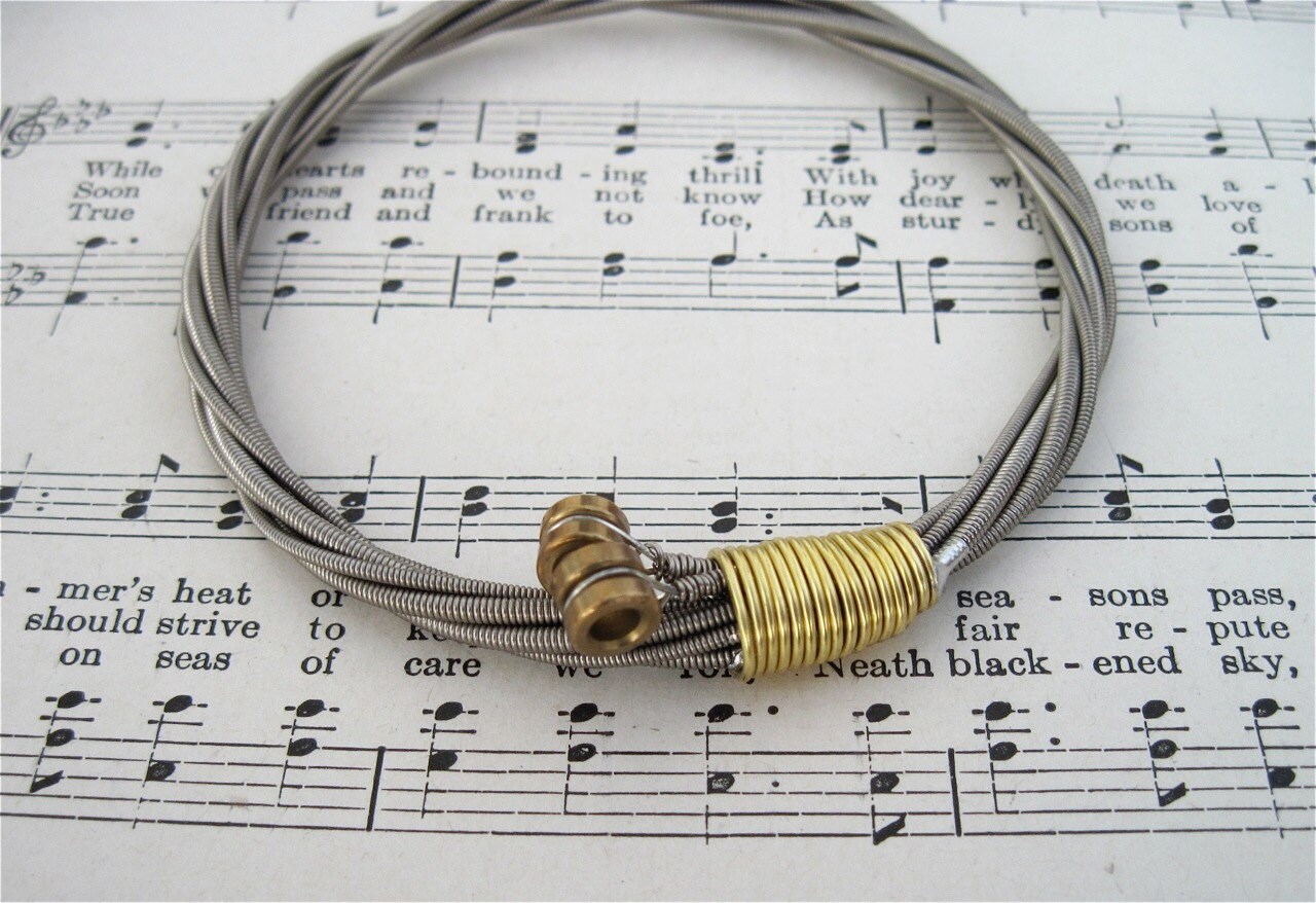 Recycled Bass Guitar String Bracelet silver colored with brass Etsy