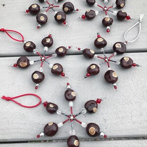 Buckeye Snowflake Ornament made with REAL Buckeye Nuts grown in Ohio zdjęcie 2