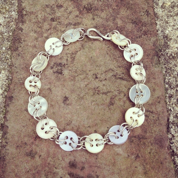 Vintage Bridal Bridesmaid Button Bracelet using vintage mother of pearl and modern buttons