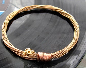 Recycled Acoustic Guitar String Bracelet copper colored with brass ball ends attached Mens or Womens UNIQUE Gift