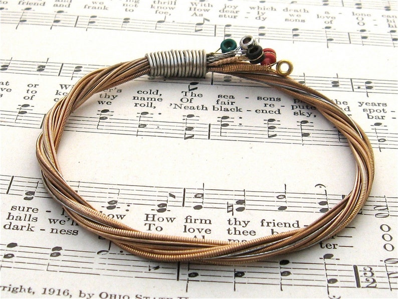 Acoustic Guitar String Bracelet Bronze Colored With Colored Etsy