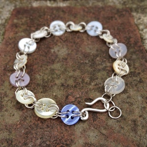 Something Old Something New Something Borrowed Something Blue Vintage Bridal Button Bracelet using vintage mother of pearl buttons