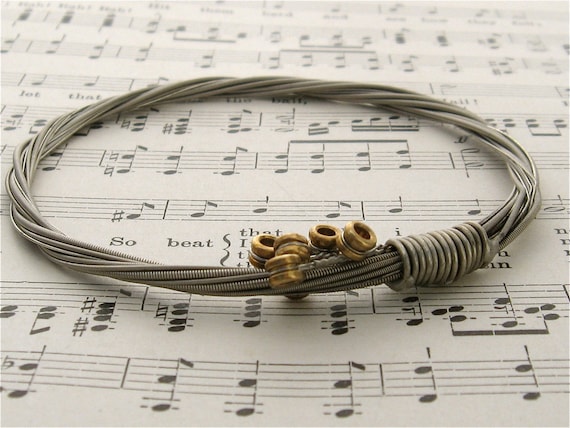 Recycled Electric Guitar String Bracelet Silver Colored With