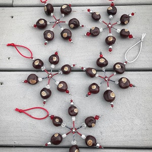 Buckeye Snowflake Ornament made with REAL Buckeye Nuts grown in Ohio zdjęcie 6