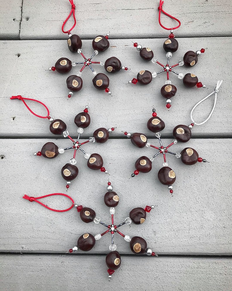 Buckeye Snowflake Ornament made with REAL Buckeye Nuts grown in Ohio zdjęcie 6