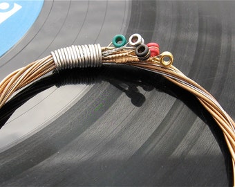 Acoustic Guitar String Bracelet bronze colored with colored ball ends attached Unisex Recycled Musician Gift Free Shipping SALE
