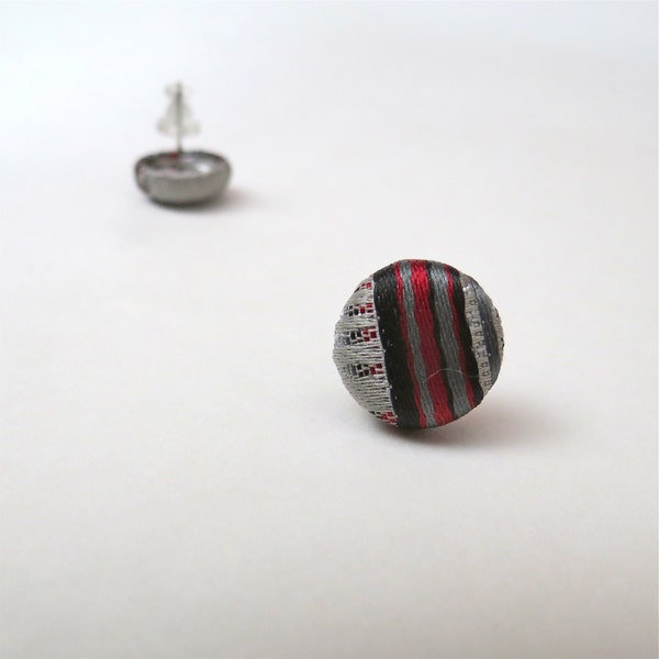 Limited Edition Earrings Made From Recycled Menswear Neck Tie Surgical Steel Stud or post style Scarlet & Grey Ohio State OSU