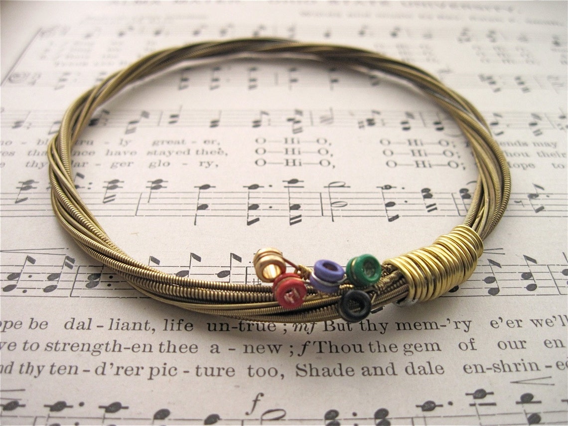 Recycled Acoustic Guitar String Bracelet Gold Colored With Etsy