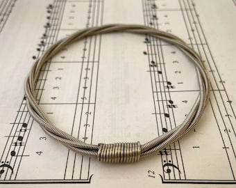 Bass Guitar String Bracelet silver colored Unisex Musician Gift Recycled Eco friendly Bracelet for Men or Women