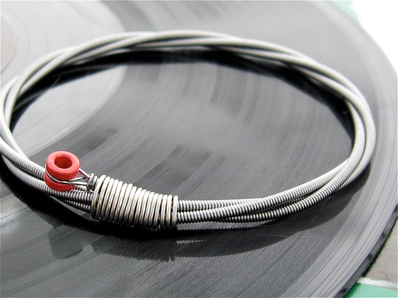 Recycled Bass Guitar String Bracelet with red brass ball end unisex One of a Kind Gift for Men or Women Musicians Teens Designated DJ