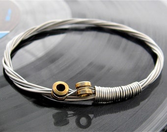 Recycled Bass Guitar String Bracelet with brass ball ends attached Unisex Musician gift Mens or Womens Fashion Best Dressed