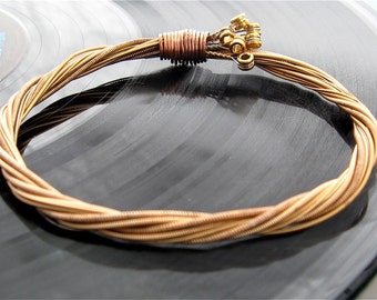 Recycled Acoustic Guitar String Bracelet rose gold colored with brass ball ends attached Unisex Custom Orders Available