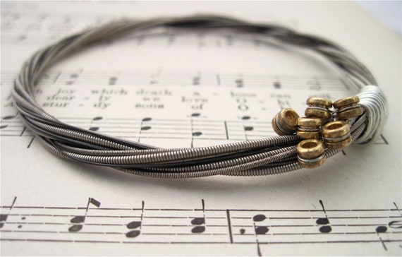 Electric Guitar String Bracelet Silver Colored With Colored Ball