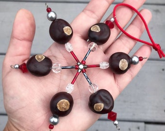 Ohio State Buckeyes Handmade Buckeye Necklace - Real Buckeye Nuts With Football Helmet Theme