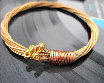 Recycled Acoustic Guitar String Bracelet bronze colored with brass ball ends attached Mens or Womens Recycled Gift