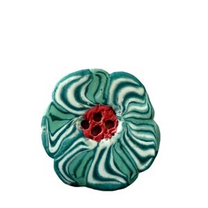 Large Floral Round Button in Green and White with Rose Center