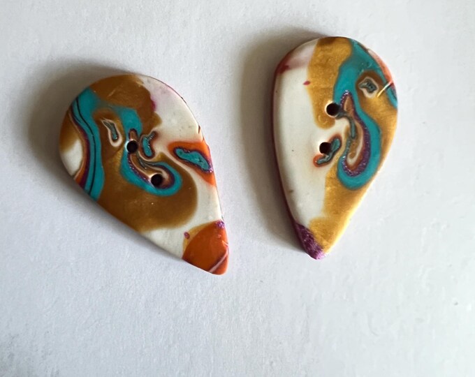 Two Teardrop Buttons -regal White, Gold, Turquoise - Etsy