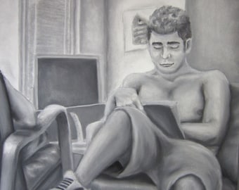 Elijah Reading, Original Black & White Pastel Drawing, 23" x 22"