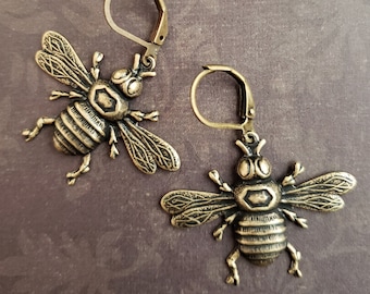 Vintage Brass Bee Earrings Art Deco Save the Bees Gift for Bee Lovers