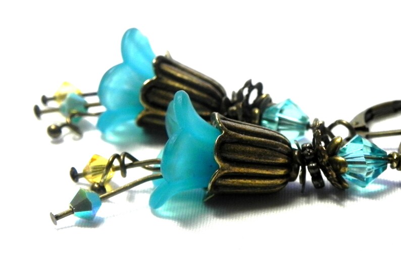 Turquoise Tulip Flower Earrings Antique bronze tulip bead Etsy