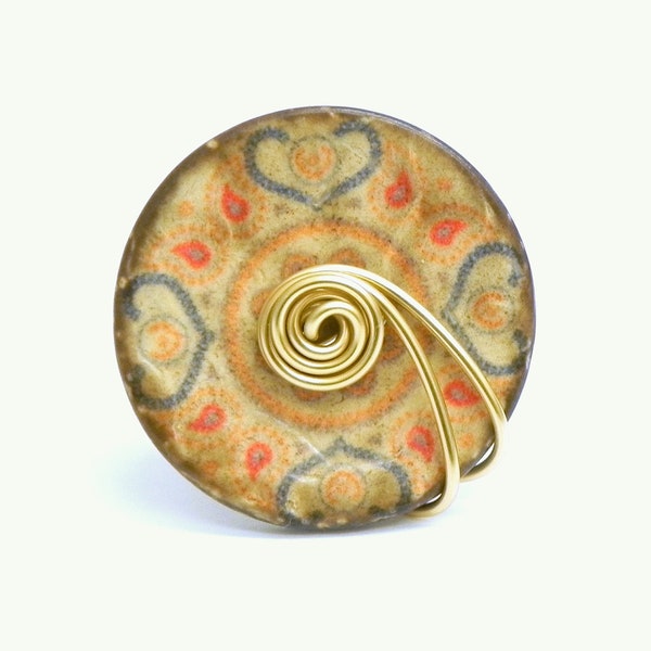 Wire Wrapped  Button Ring - Coconut  shell button