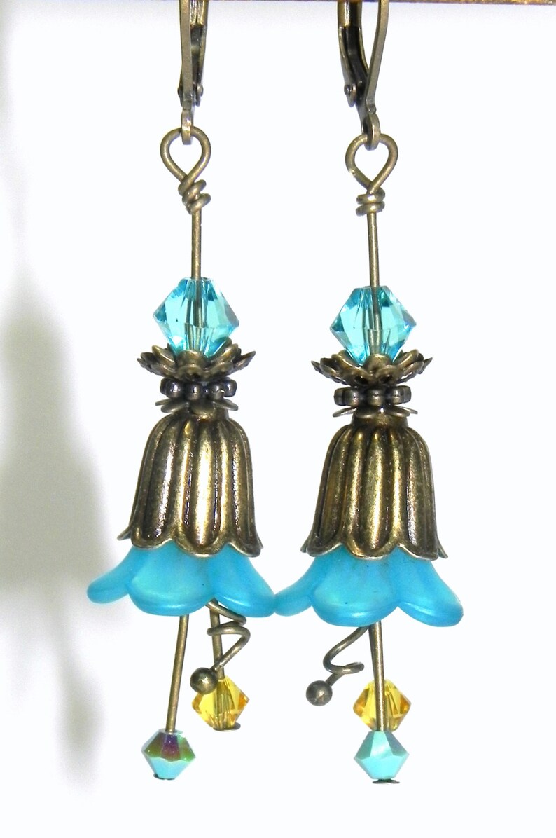 Turquoise Tulip Flower Earrings Antique bronze tulip bead Etsy