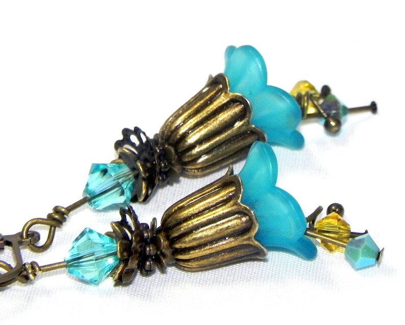 Turquoise Tulip Flower Earrings Antique bronze tulip bead Etsy