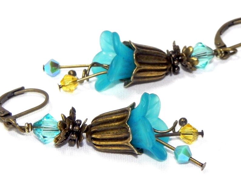 Turquoise Tulip Flower Earrings Antique bronze tulip bead Etsy