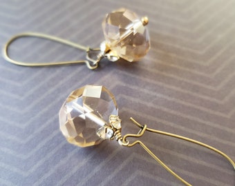 Champagne Faceted  Crystal Glass bead Earrings Wedding Earrings Bridesmaids Gift idea Rhinestone Vintage Beige Blush Dress Mom Bridal Chic