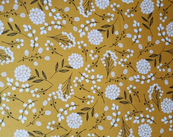 Mustard Woodland Cotton Fabric Gold Yellow White flowers 100% Cotton Apparel Fabric By The Yard Half Yard Fat Quarter Quilting Home Decor