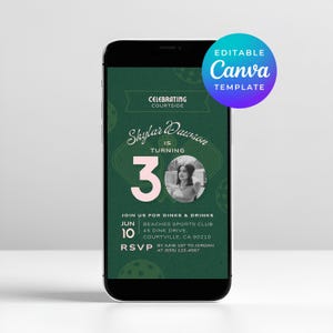 Pickle Ball Party Invite with Editable Photo Pink & Green Theme 30th Birthday Invitation E-vite Canva Template Instant Digital Download 7016