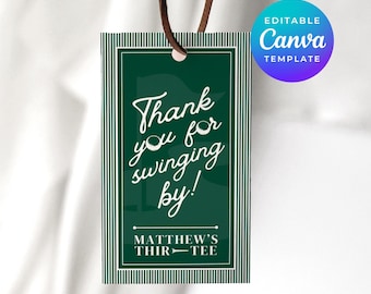 Golf Birthday Tags Thank You Labels For Themed 30th Party Gift Favors Editable in Canva Printable Template Instant Digital Download 3058