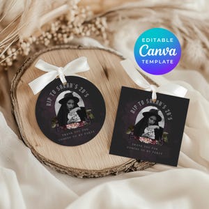 Rip To My 20s Party Favors 30th Birthday Women Flowers Thank You Circle Square Tags Editable Canva Printable Template Digital Download 4039